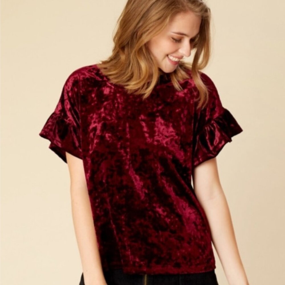 Altar'd State Burgundy Crushed Velvet Shirt, size S